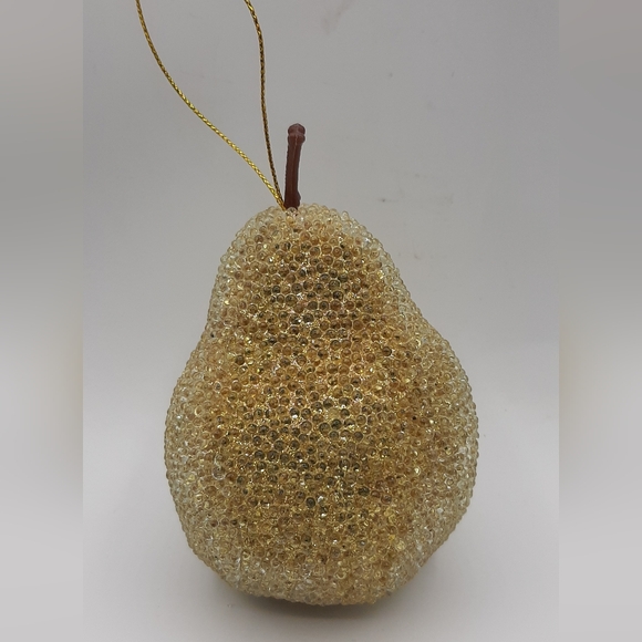 Vintage Lot of 5 Sugared Beaded Pastel Fruit Ornaments 3 Apples & 2 Pears - Picture 2 of 6